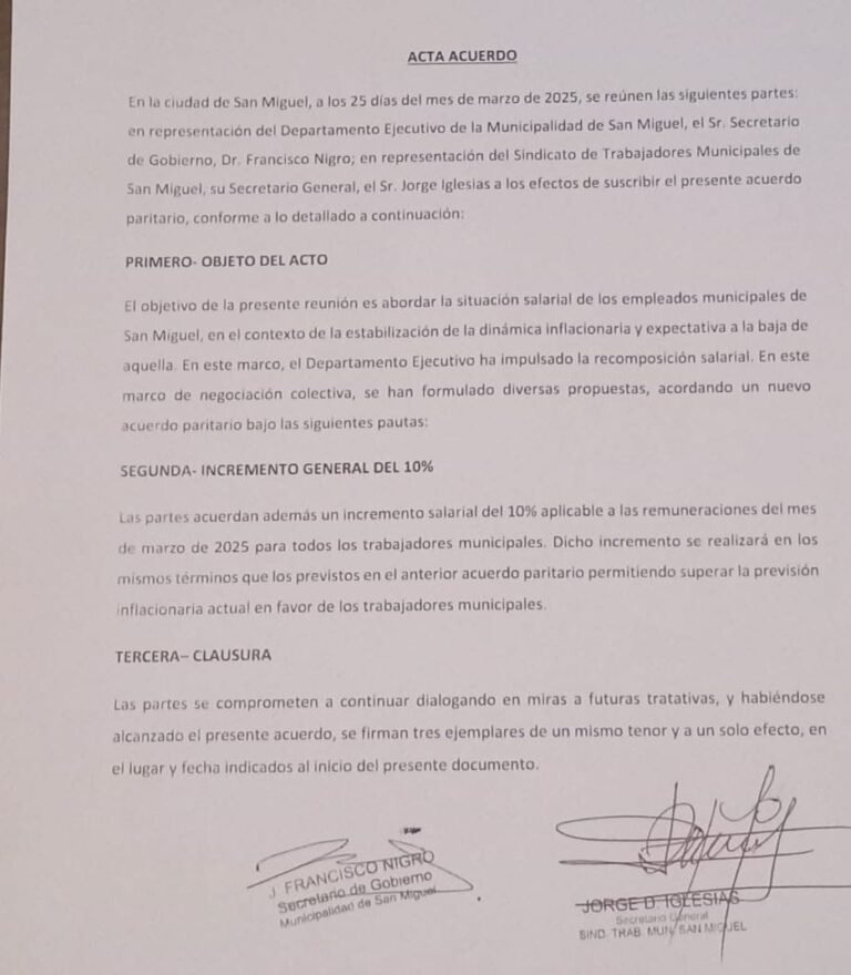 NUEVO AUMENTO PARA TRABAJADORES MUNICIPALES DE SAN MIGUEL: El acuerdo ...